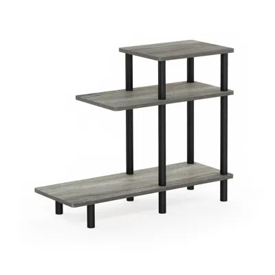 Furinno Turn-n-tube 3-tier Sofa Side Table, French Oak Grey/black