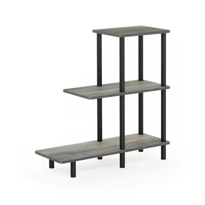 Furinno Turn-n-tube 3-tier Sofa Side Table Tall, French Oak Grey/black In Gray