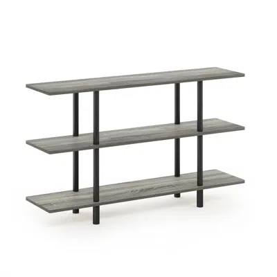 Furinno Turn-n-tube 3-tier Wide Display Shelf, French Oak Grey/black