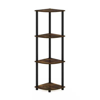 Furinno Turn-n-tube 4-tier Corner Display Rack Multipurpose Shelving Unit, Amber Pine/black In Brown