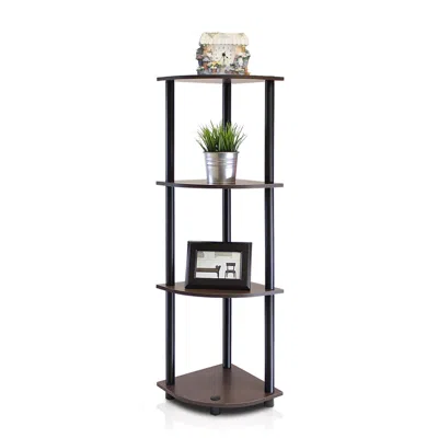 Furinno Turn-n-tube 4-tier Corner Display Rack Multipurpose Shelving Unit, Dark Brown Grain/black