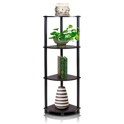 Furinno Turn-n-tube 4-tier Corner Display Rack Multipurpose Shelving Unit, Espresso/black
