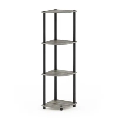 Furinno Turn-n-tube 4-tier Corner Display Rack Multipurpose Shelving Unit, French Oak Grey/black