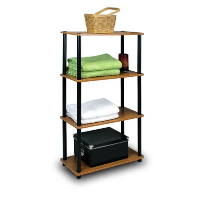 Furinno Turn-n-tube 4-tier Multipurpose Shelf Display Rack, Light Cherry/black In Brown
