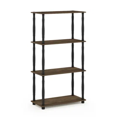 Furinno Turn-n-tube 4-tier Multipurpose Shelf Display Rack With Classic Tubes, Columbia Walnut/black