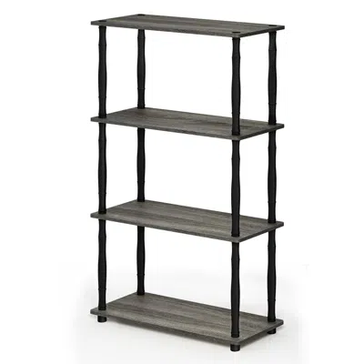 Furinno Turn-n-tube 4-tier Multipurpose Shelf Display Rack With Classic Tubes, French Oak Grey/black, 18034g In Gray
