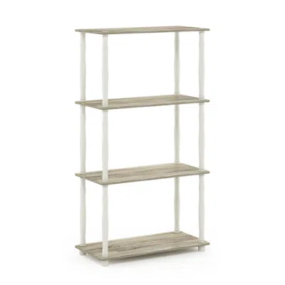 Furinno Turn-n-tube 4-tier Multipurpose Shelf Display Rack With Classic Tubes, Sonoma Oak/white In Brown