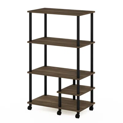 Furinno Turn-n-tube 4-tier Toolless Kitchen Storage Shelf Cart, Columbia Walnut/black In Animal Print