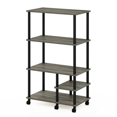 Furinno Turn-n-tube 4-tier Toolless Kitchen Storage Shelf Cart, French Oak Grey/black