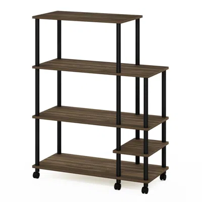 Furinno Turn-n-tube 4-tier Toolless Kitchen Wide Storage Shelf Cart, Columbia Walnut/black
