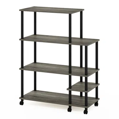 Furinno Turn-n-tube 4-tier Toolless Kitchen Wide Storage Shelf Cart, French Oak Grey/black