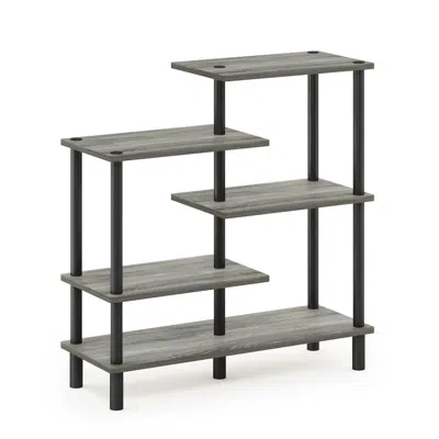 Furinno Turn-n-tube 5-tier Accent Display Rack, French Oak Grey/black In Blue