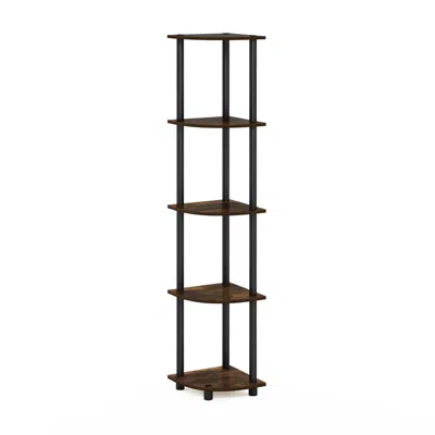 Furinno Turn-n-tube 5 Tier Corner Display Rack Multipurpose Shelving Unit, Amber Pine/black
