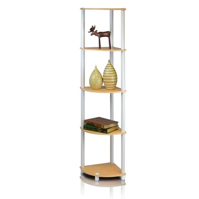 Furinno Turn-n-tube 5 Tier Corner Display Rack Multipurpose Shelving Unit, Beech/white In Brown