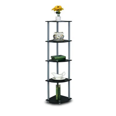 Furinno Turn-n-tube 5 Tier Corner Display Rack Multipurpose Shelving Unit, Black/grey
