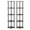 FURINNO TURN-N-TUBE 5 TIER CORNER DISPLAY RACK MULTIPURPOSE SHELVING UNIT, COLUMBIA WALNUT/BLACK, SET OF 2