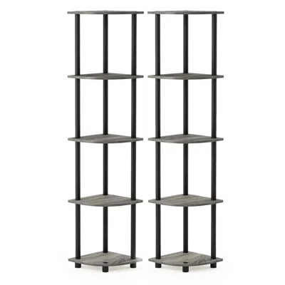 Furinno Turn-n-tube 5 Tier Corner Display Rack Multipurpose Shelving Unit, French Oak Grey/black, Set Of 2 In Gray
