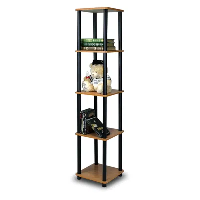 Furinno Turn-n-tube 5-tier Corner Square Rack Display Shelf, Light Cherry/black
