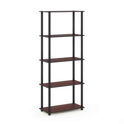 Furinno Turn-n-tube 5-tier Multipurpose Shelf Display Rack, Dark Cherry/black In Brown