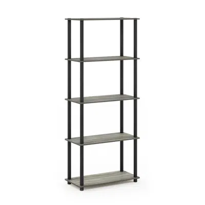 Furinno Turn-n-tube 5-tier Multipurpose Shelf Display Rack, French Oak Grey/black In Gray