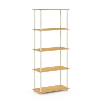 Furinno Turn-n-tube 5-tier Multipurpose Shelf Display Rack With Classic Tubes, Beech/white In Black