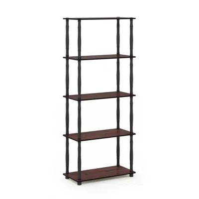 Furinno Turn-n-tube 5-tier Multipurpose Shelf Display Rack With Classic Tubes, Dark Cherry/black