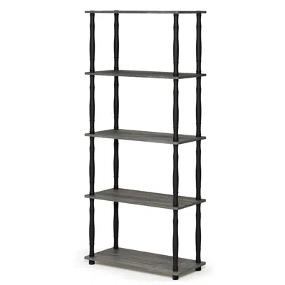 Furinno Turn-n-tube 5-tier Multipurpose Shelf Display Rack With Classic Tubes, French Oak Grey/black, 18032g In Gray