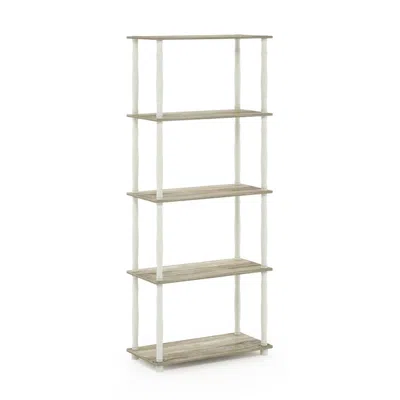 Furinno Turn-n-tube 5-tier Multipurpose Shelf Display Rack With Classic Tubes, Sonoma Oak/white