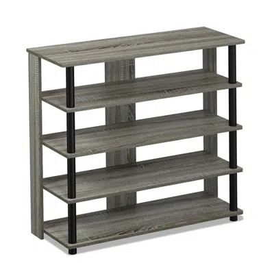 Furinno Turn-n-tube 5 Tier Wide Shoe Rack, French Oak Grey/black In Blue
