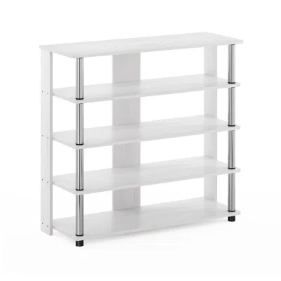 Furinno Turn-n-tube 5 Tier Wide Shoe Rack, White Oak, Stainless Steel Tubes