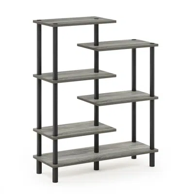 Furinno Turn-n-tube 6-tier Accent Display Rack, French Oak Grey/black In Blue