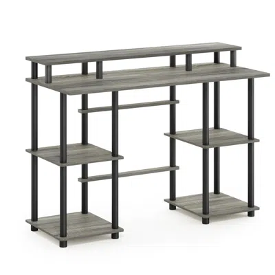 Furinno Turn-n-tube Computer Desk With Top Shelf, French Oak Grey/black