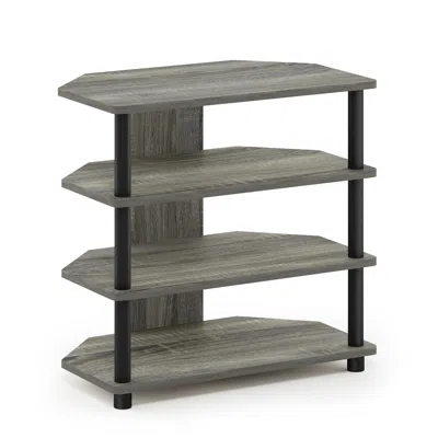 Furinno Turn-n-tube Easy Assembly 4-tier Petite Tv Stand, French Oak Grey/black