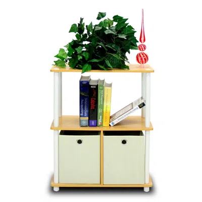 Furinno Turn-n-tube Go Green 3-tier Multipurpose Storage Rack Shelving Unit W/bins, Beech/white