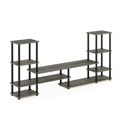 Furinno Turn-n-tube Grand Entertainment Center, French Oak Grey/black In Gray