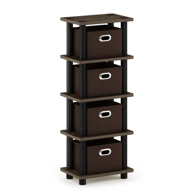 Furinno Turn-n-tube Laci 4-bins System Rack, Columbia Walnut/black/dark Brown