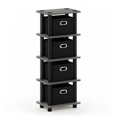 Furinno Turn-n-tube Laci 4-bins System Rack, French Oak Grey/black