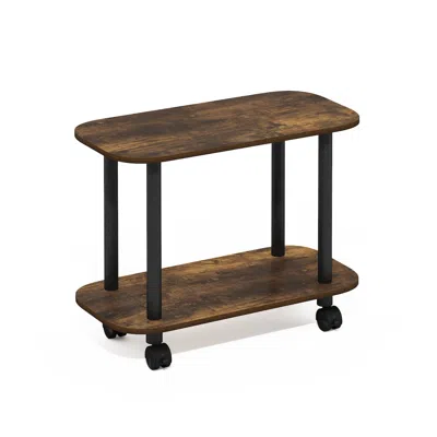 Furinno Turn-n-tube Modern Oval End Table, Side Table With Casters, Amber Pine/black