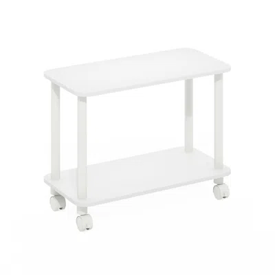 Furinno Turn-n-tube Modern Rectangle End Table, Side Table With Casters, White/white