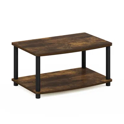 Furinno Turn-n-tube No Tools 2-tier Elevated Tv Stands, Amber Pine/black In Brown