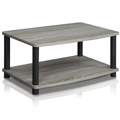 Furinno Turn-n-tube No Tools 2-tier Elevated Tv Stands, Oak Grey/black In Gray