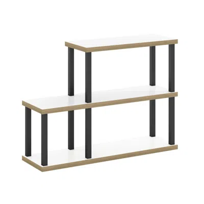 Furinno Turn-n-tube No Tools 3-tier Ladder Decorative Display Shelf, Solid White/black