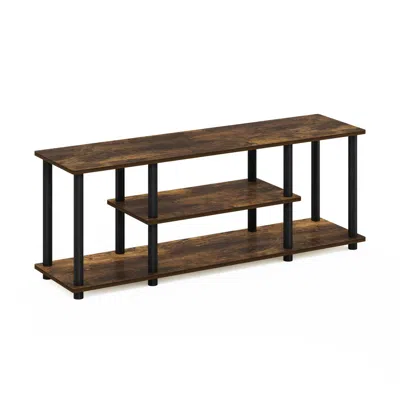 Furinno Turn-n-tube No Tools 3d 3-tier Entertainment Tv Stands, Amber Pine/black