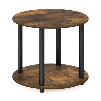 Furinno Turn-n-tube Simple Design 2-tier Round Wooden Coffee Table, Amber Pine