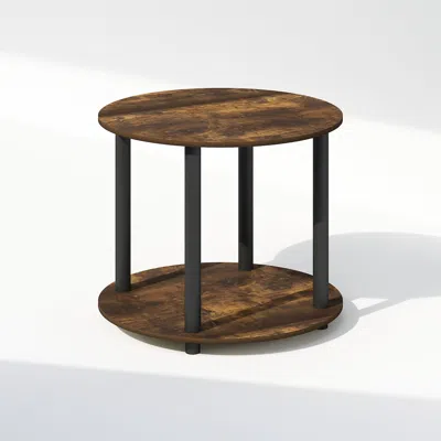 Furinno Turn-n-tube Simple Design 2-tier Round Wooden Side End Table, Amber Pine