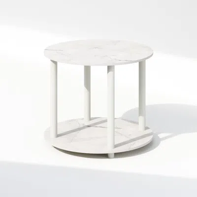Furinno Turn-n-tube Simple Design 2-tier Round Wooden Side End Table, Marble White