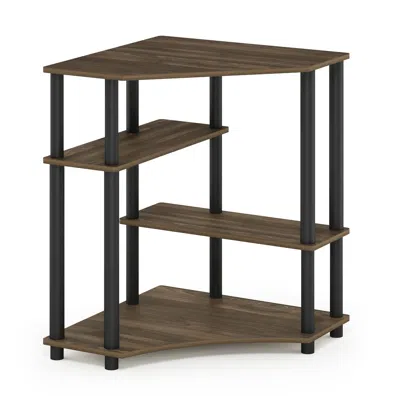 Furinno Turn-n-tube Space Saving Corner Desk With Shelves, Columbia Walnut/black In Brown