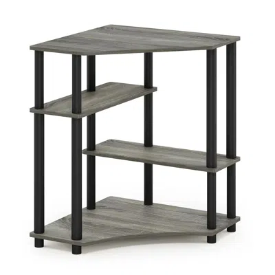 Furinno Turn-n-tube Space Saving Corner Desk With Shelves, French Oak Grey/black