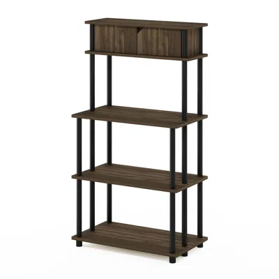 Furinno Turn-n-tube Toolless Storage Shelf With Top Cabinet, Columbia Walnut/black In Brown