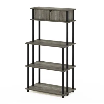 Furinno Turn-n-tube Toolless Storage Shelf With Top Cabinet, French Oak Grey/black In Gray